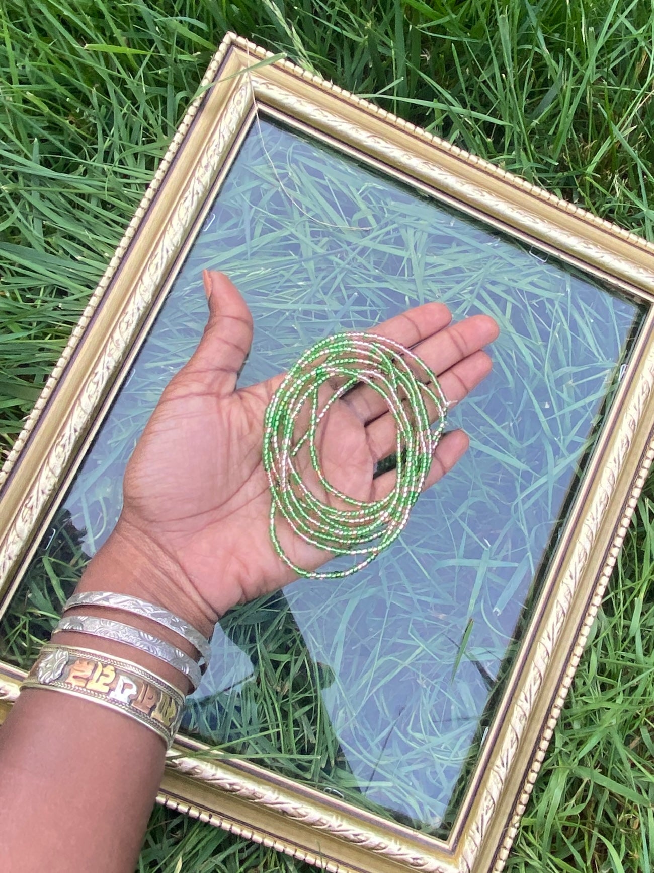 Light Green and Pink Waist Beads (Stretchy)