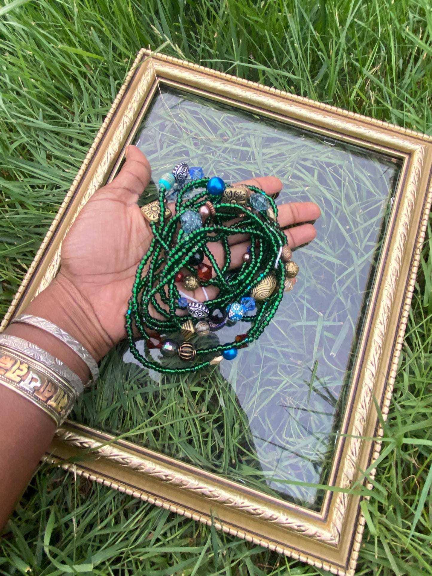 Green with Multiple Charm Waist Beads (Stretchy)