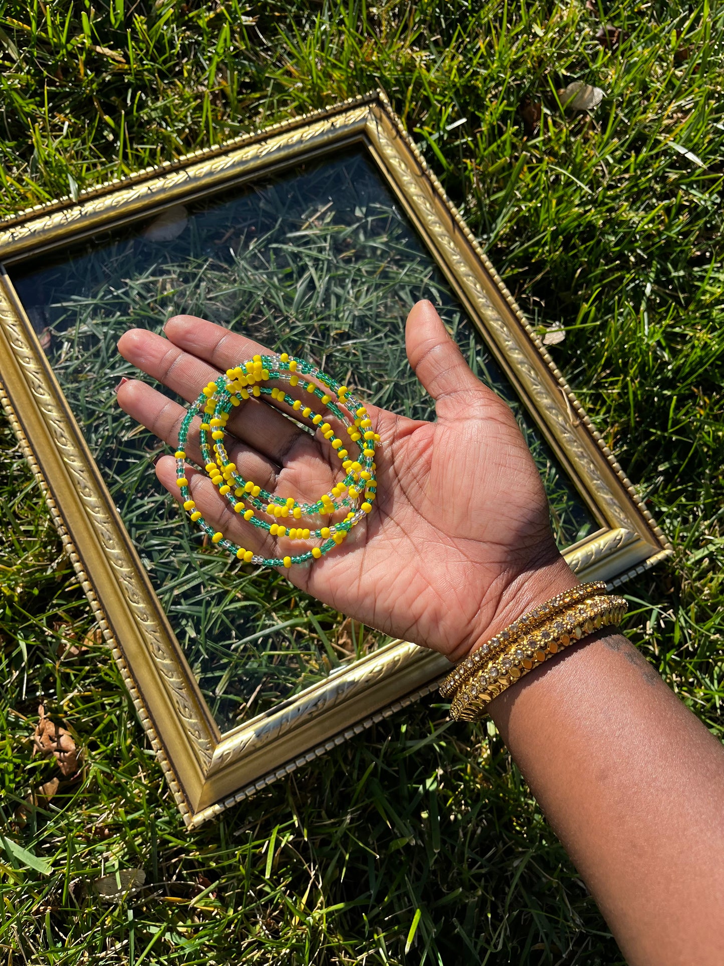 Yellow and Green Waist Beads (Stretchy)